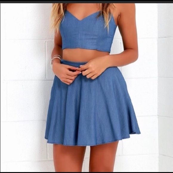 2 piece blue jean skirt set